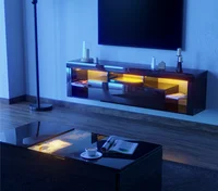 63" Floating TV Stand for 60" TV, LED TV Cabinet w/Power Outlets, Storage and Shelf, Modern High Gloss Media Console Table 5