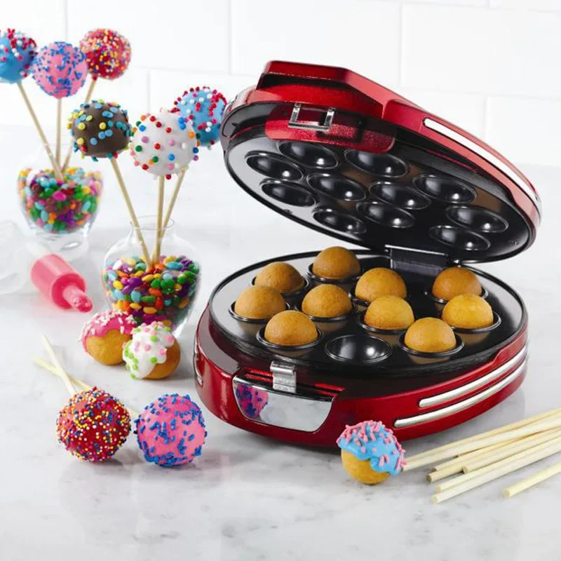 Vintage metal red electric frying pan Cake Pop Round ball breakfast maker Cake maker 2
