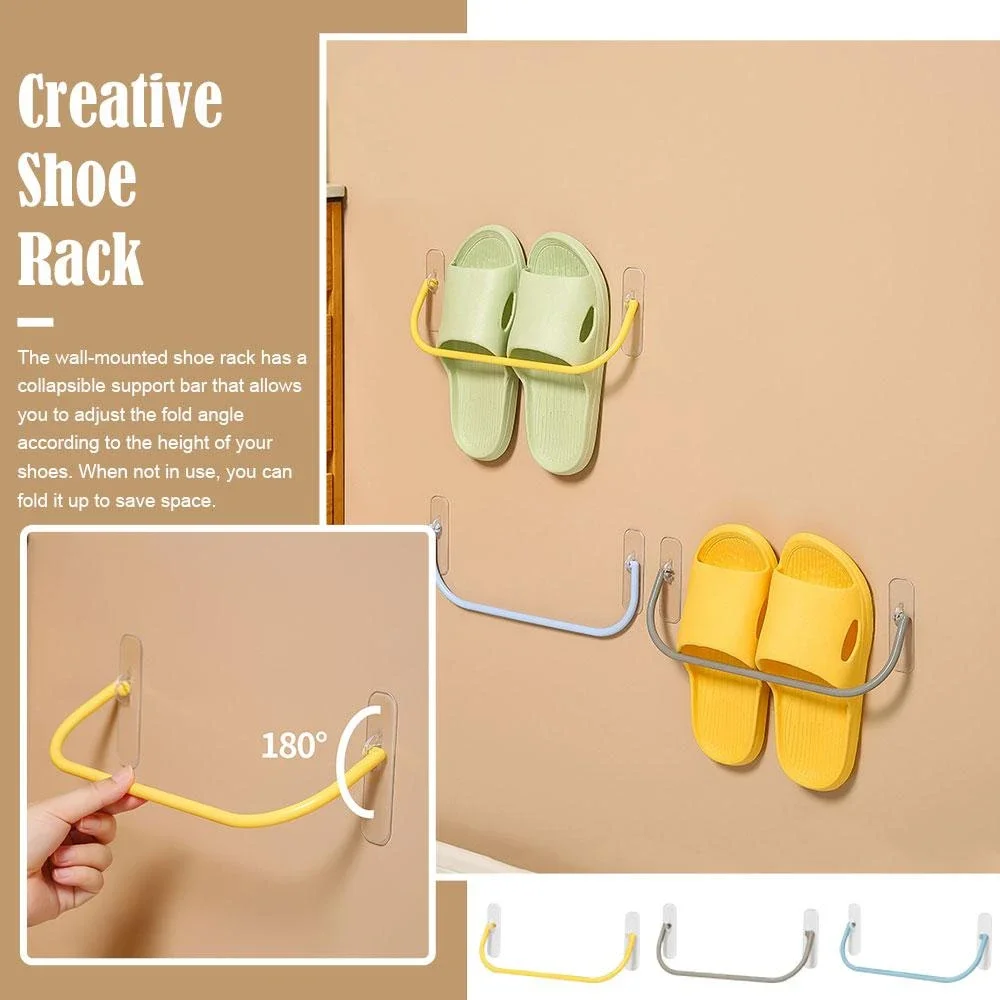 4PCS Shoe Rack Wall-mounted Bathroom Slippers Hook Holder Shoes Slipper Drain Storage Drying Rack Shoe Organizer Hanger