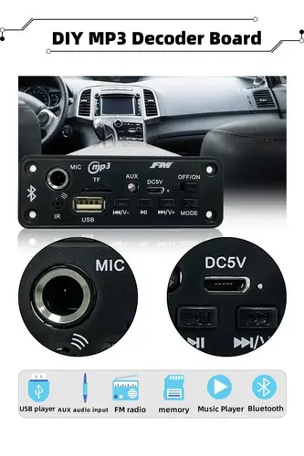 블루투스 앰프 MP3 디코더 보드 마이크, 자동차 Mp3 플레이어, USB 녹음 FM 라디오 AUX, 스피커용 핸즈프리 오디오 DIY, 10W, 6W 2
