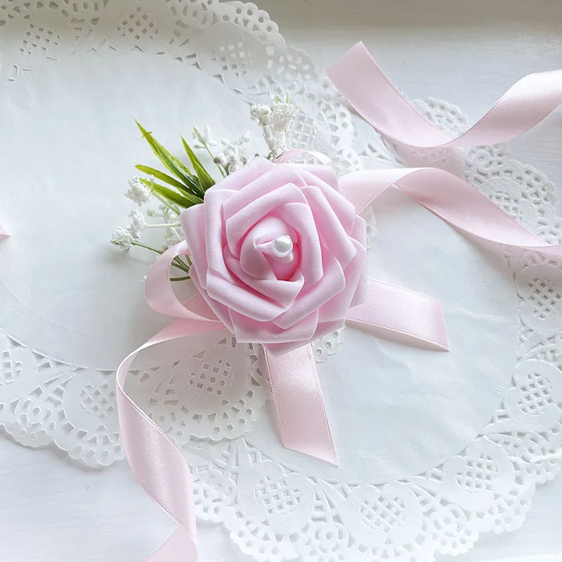 6 Bracelets De Poignet Blancs Avec Roses Et Perles - Pour Mariage, Bal, Cérémonie - Demoiselle D'honneur, Femme - Diamètre 4,8 Cm élastique