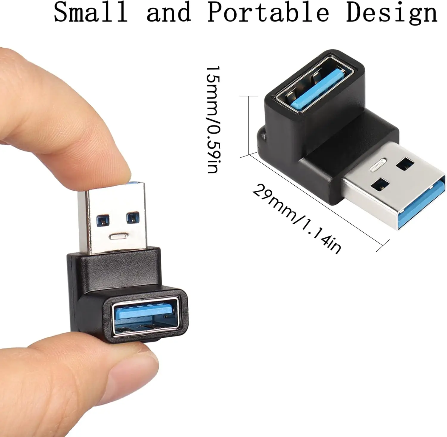 10Gbps USB 3.2 남성-여성 어댑터, 90도 L자형 USB 연장 커넥터, USB 3.0/2.0 장치와 호환 가능