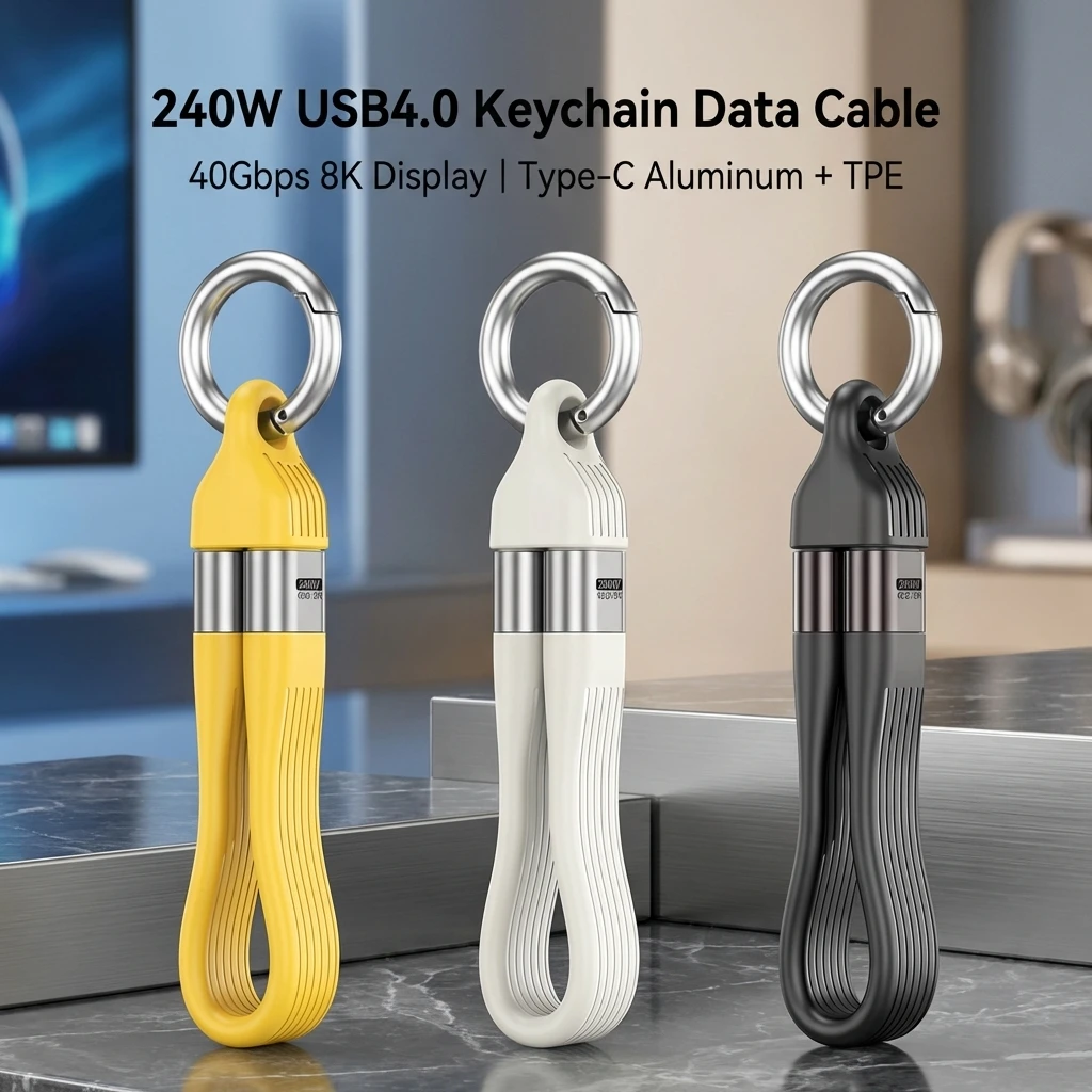 240W 40Gbps 타입 C 케이블 (키체인 포함) PD3.1 5A 8K@60Hz USB-C to USB 어댑터 고속 데이터 동기화 및 고속 충전 케이블