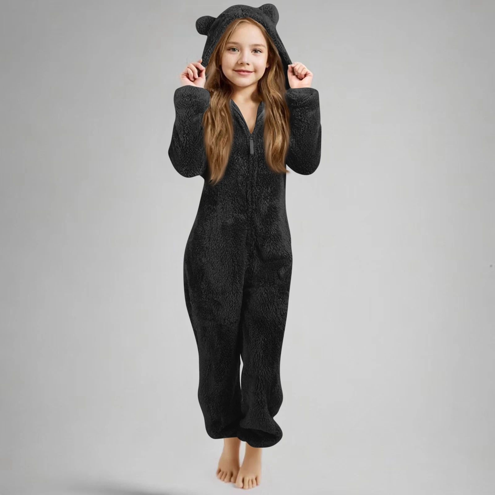 Herbst Winter kinder Pyjamas Mädchen Verdickte Mit Kapuze Overall Nette Mit Kapuze Lange Ärmeln Zipper Plüsch Warme Hause Kleidung – Detail 23