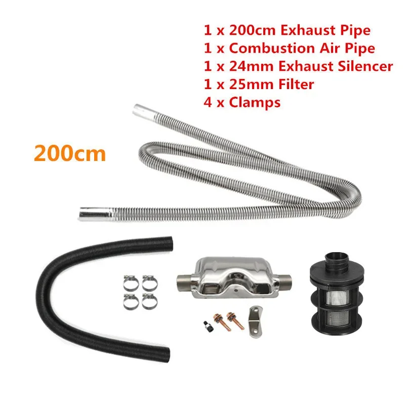 

Car Diesel Parking Heater 200cm Pipe + 24mm Exhaust Silencer + 25mm Air Filter Kit For Air Diesel Heater For Webasto Eberspacher