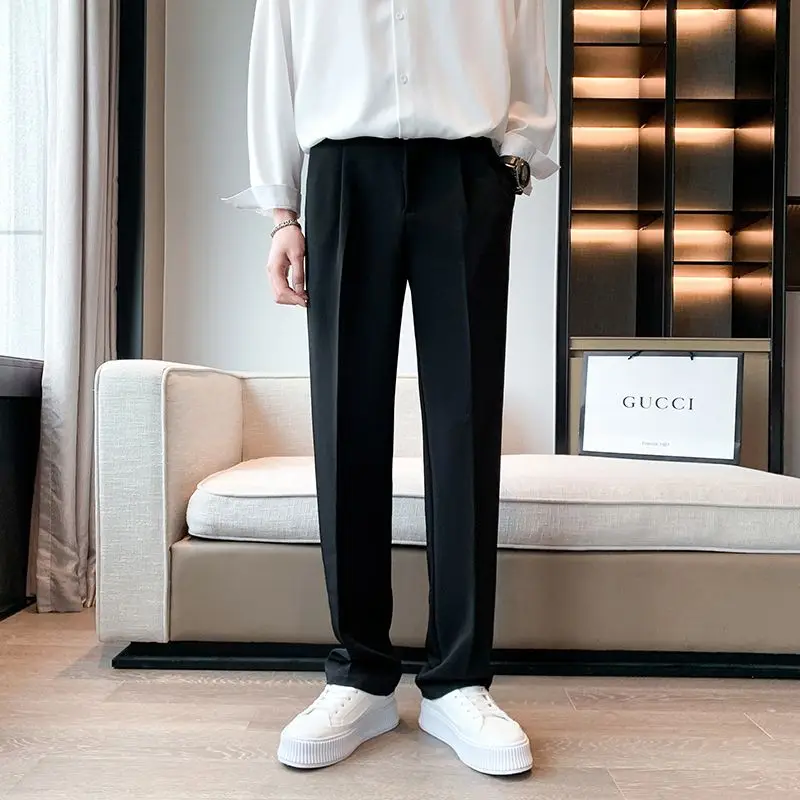Spring Summer Solid Color Men's Business Pants Classic Pockets Loose Straight Cylinder Casual Zipper Button Male Trousers