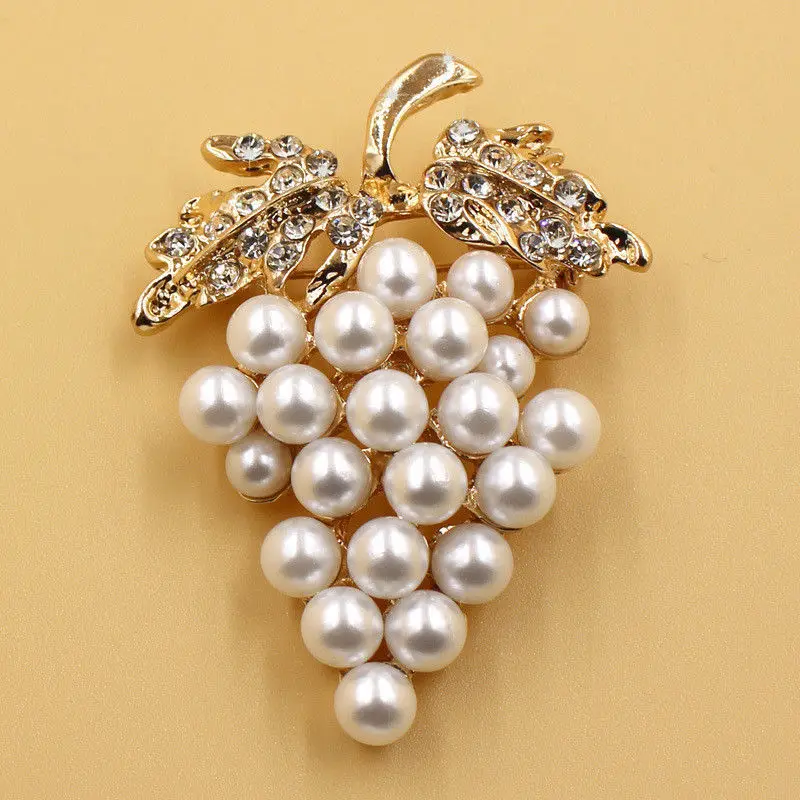 Grapes Brooches Imitation Pearl Brooch Rhinestone For Wedding Bridal Dresses Hijab Clip Scarf Buckle Pins