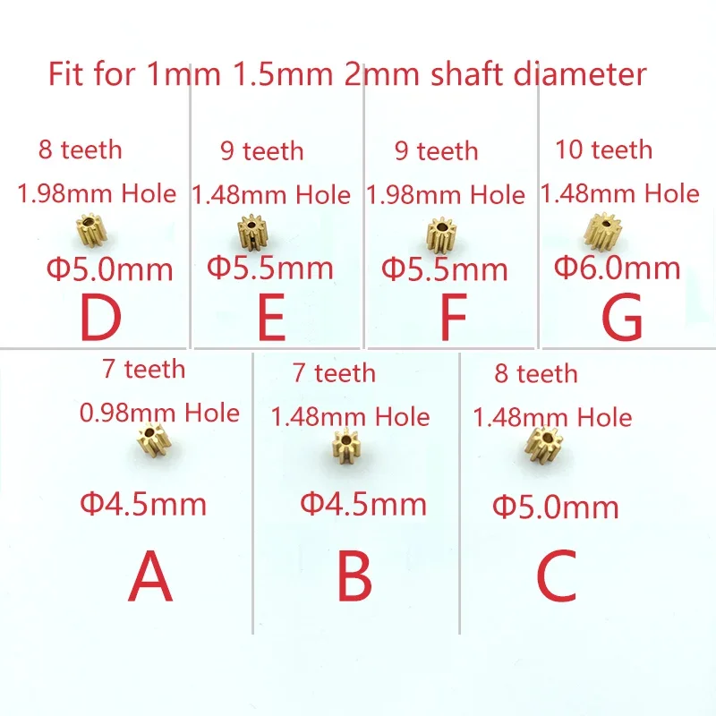 Motor Gear Transmission Gear 0.5M Modulus 7T 8T 9T 10T 11T 12T 13T 16T Teeth Metal Copper Brass Gear Motor Spindle Fit 1mm 1.5mm 2mm 2.3mm Shaft Diameter Motor Gear,Transmission Gear