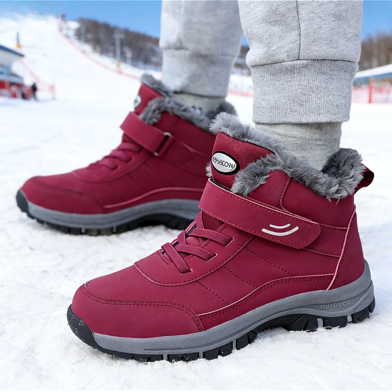 Outdoor Hiking Boots for Men Platform Non-slip Warm Fur Ankle Boots Plush Keep Warm Snow Shoes Fashion Comfortable Walking Shoes