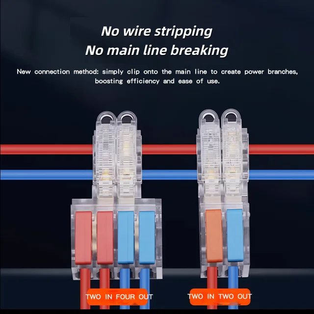 ขั้วต่อสายไฟแบบไม่ต้องปอกสายชนิด T, ตัวแยก/รวมสายไฟ ขั้วต่อเร็วสำหรับสายไฟฟ้าในครัวเรือน 1