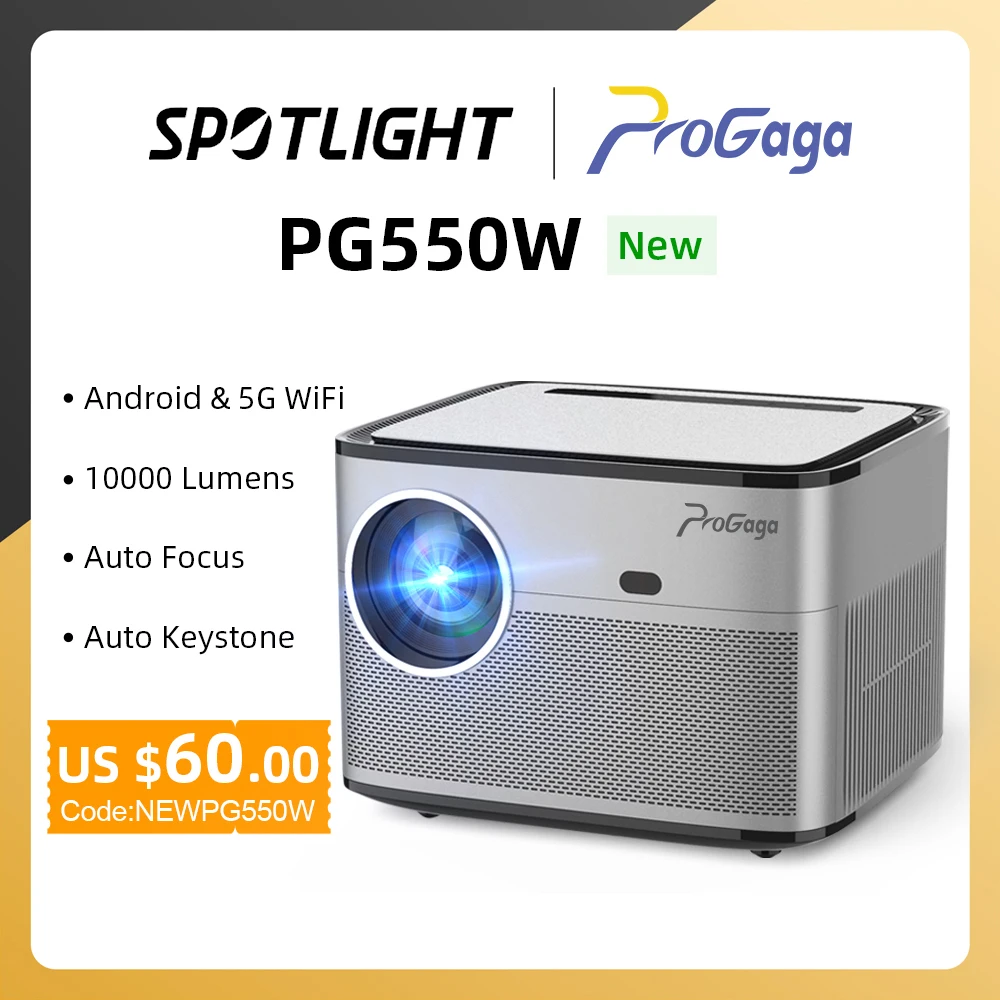ProGaga PG550W Projector Auto Focus & keystone Full HD 1080P Support 4K 10000Lumens 5G WiFi Android 9 Home Theater Cinema Beamer - Топ-200 товаров с Али