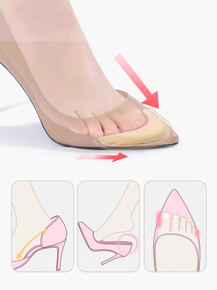 4pcs=2pairs Women's Sponge Forefoot Insert Pads Pain Relief High Heel Forefoot Toe Plug Filler Insoles Reduce Shoe Size Cushion