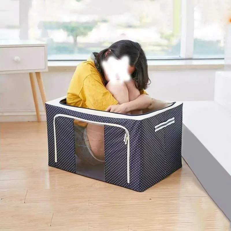 1PC Oxford Cloth Storage Box Fabric Folding Steel Frame Box Quilt Bag Clothes moisture-proof Organising Box Large Size 4