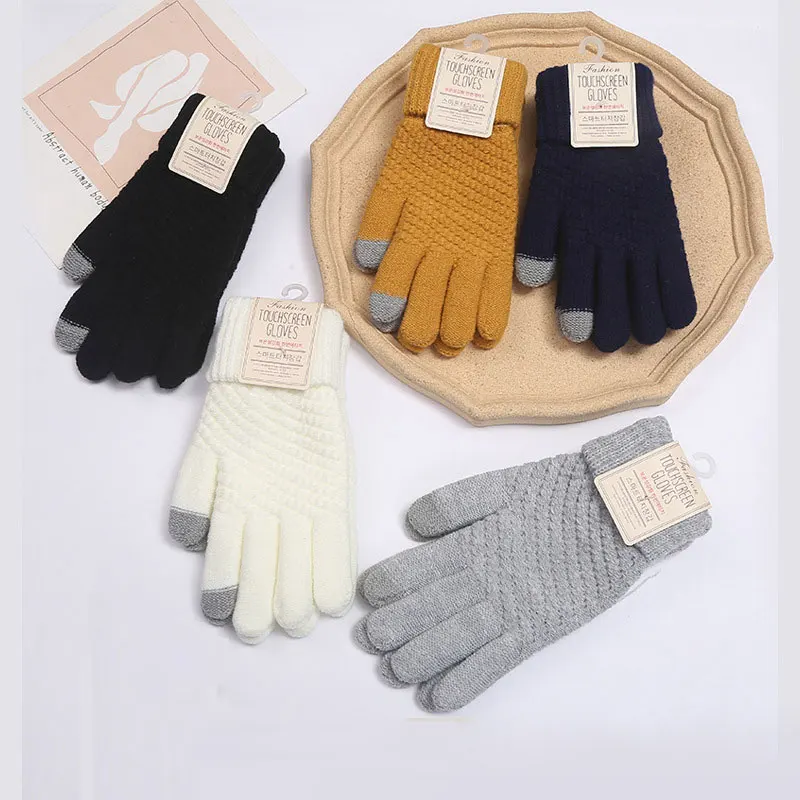 

Winter Autumn Touch Screen Women Gloves Full Finger Thicken Mittens Ladies Knitted Stretch Soft Mitts Fashion Casual Warm Gloves
