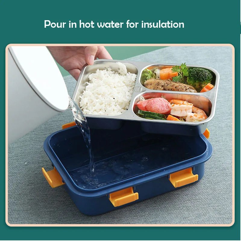 Square Six Button Stainless Steel Three Grid Lunch Box Japanese Simple  Thermal Lunch Plate Student Bento Box For Kids Meal - AliExpress