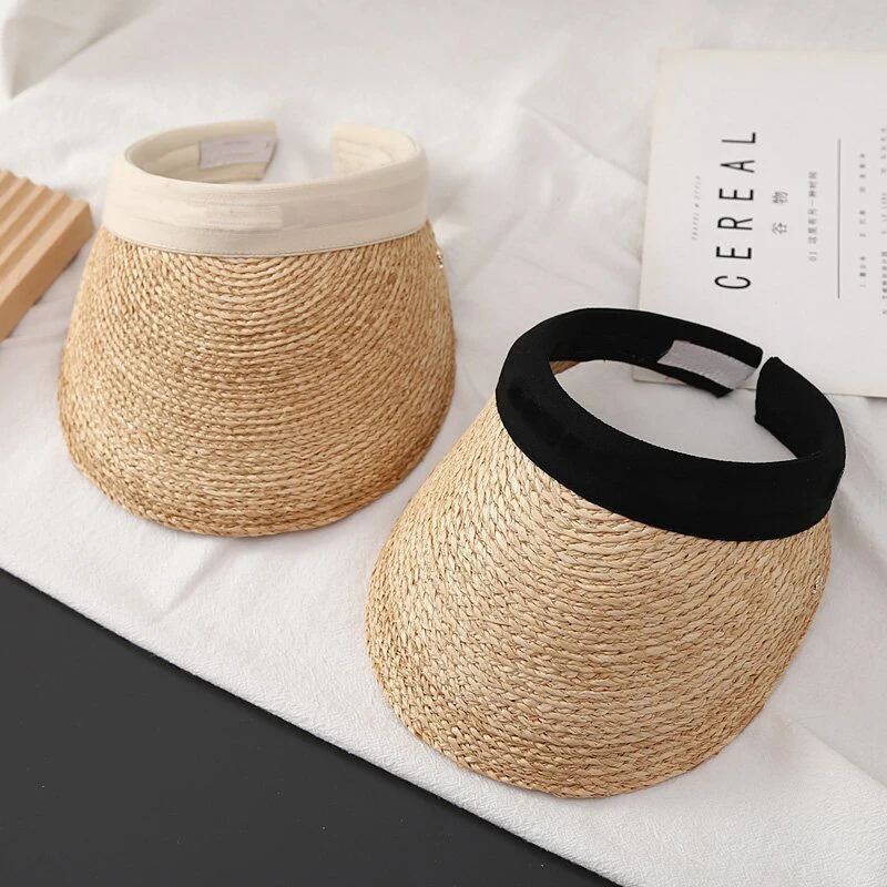 2023 Real Raffia Panama Straw Empty Top Unisex Summer Hat Sun Protection Outdoor Idyllic Style Vacation Beach Cap_voghion.com