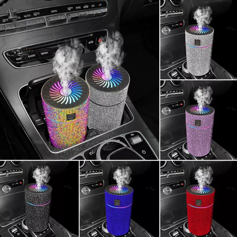 Luxury Diamond Car Diffuser Humidifier with LED Light Auto Air Purifier Aromatherapy Diffuser Air Freshener Car Accessories air humidifier air freshener air purifier