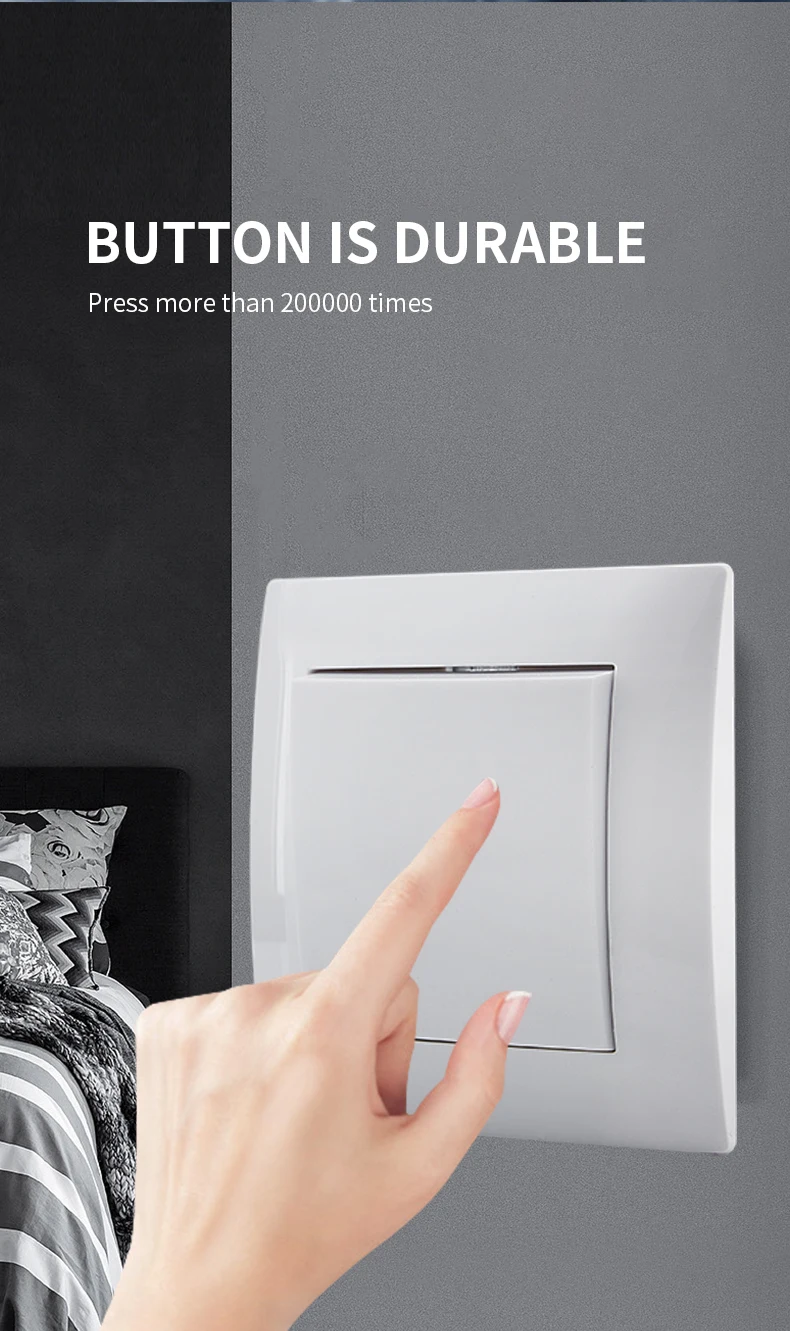 Description Picture 6 of itemWhite Classic Flame Retardant Plastic Panel 1 Gang 1 Way Wall Switch On / Off Rocker Switch 16A AC 250V 86mm*86mm