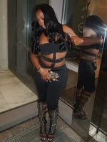 Kliou Irregular Hollow Sexy Playsuits Woman Halter Turtleneck Rivet Decoration Backless Skinny Peach Hip Midnight Party Clubwear