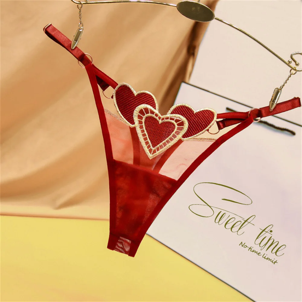 

Sexy Lingerie Girls Erotic Underwear Ajustable Tease Seductive Panties Female Transparent G String Women Heart Embroidered Thong