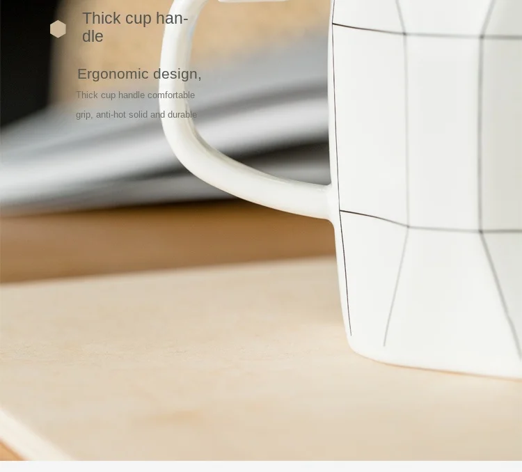 Kreative geometrische Kaffeetasse mit Deckel und Löffel, einfaches großes Fassungsvermögen, Frühstücksteetasse aus Keramik, Geschenk für Freunde, 450 ml – Detail 11