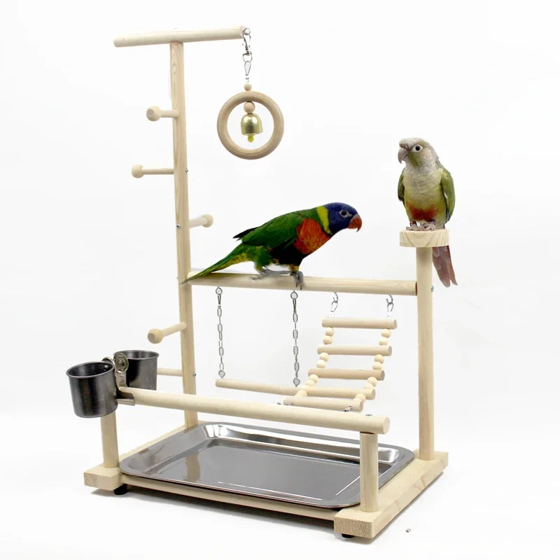 Pet Play Stand for Birds Parrot Playstand Cockatiel Playground Wood Perch Gym Playpen Ladder with Feeder Cups Toys Exercise Play
