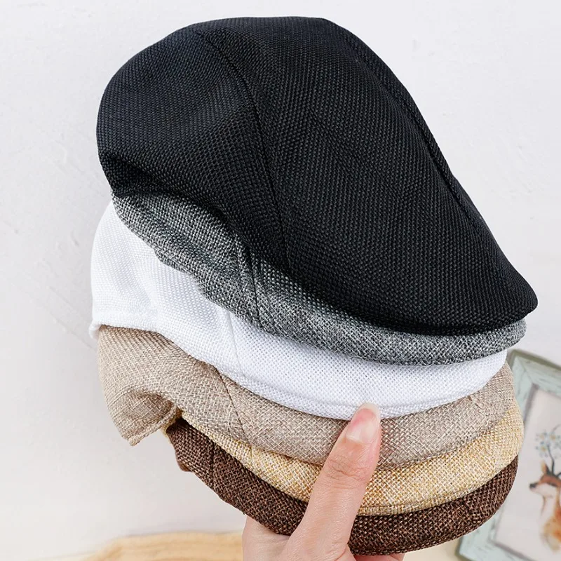 

Cotton and Hemp British Retro Forward Cap Fashion Winter Beret Unisex Street Artist Hat Solid Color Casquette Warm Windproof