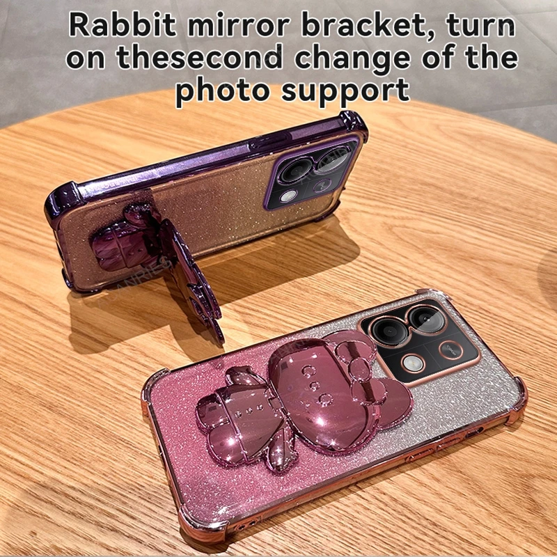 Rabbit Mirror Stand Four-Corner Anti-Shock Plating Phone Case