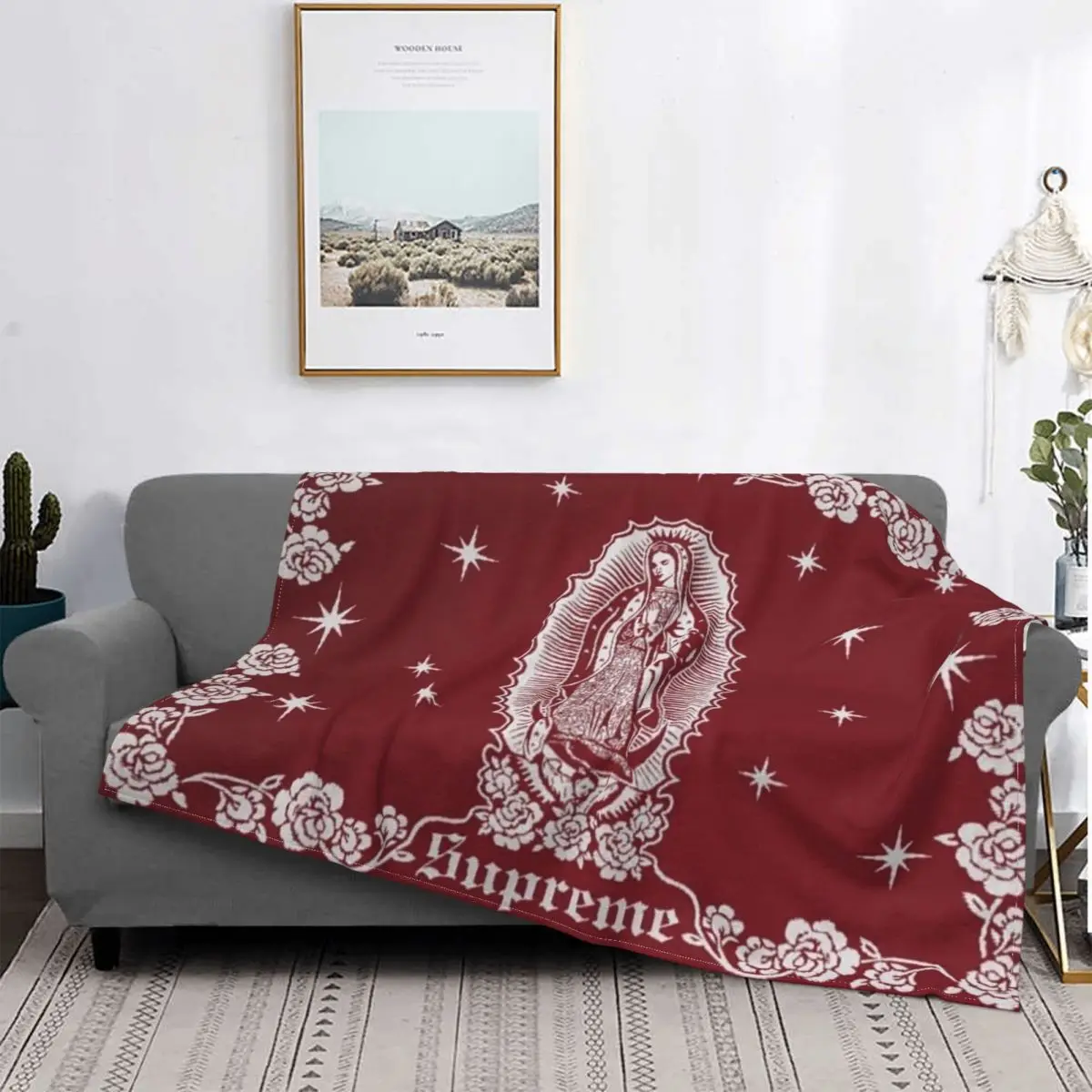 

Super Virgin Mary Zwart Rood Blankets Sofa Cover Flannel Decoration Popular Super Warm Throw Blankets for Sofa Bedroom Quilt