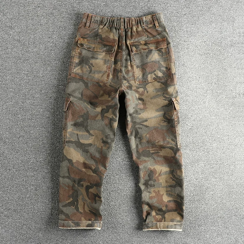 Amikaji Retro Silhouette Loose Straight Leg Casual Pants Men Made Of Pure Cotton Woven Washed Worn Camouflage Workwear Trousers