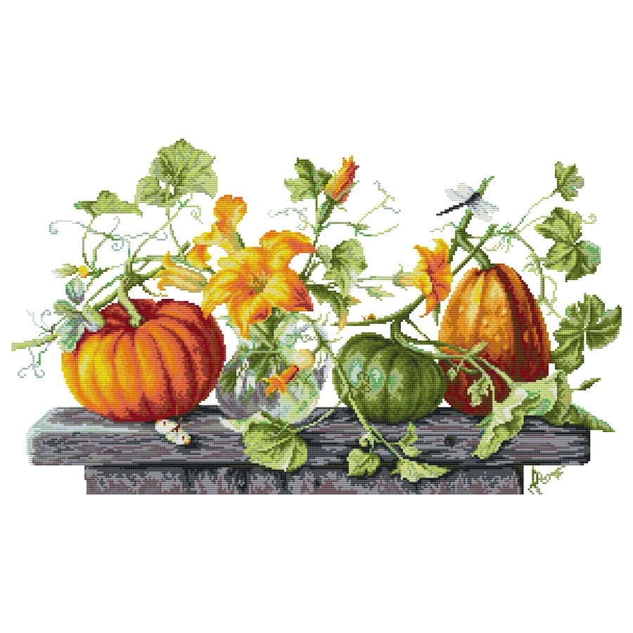 Joy Sunday Cross Stitch Kit Pumpkin Patterns Embroidery Print Fabric Needlework