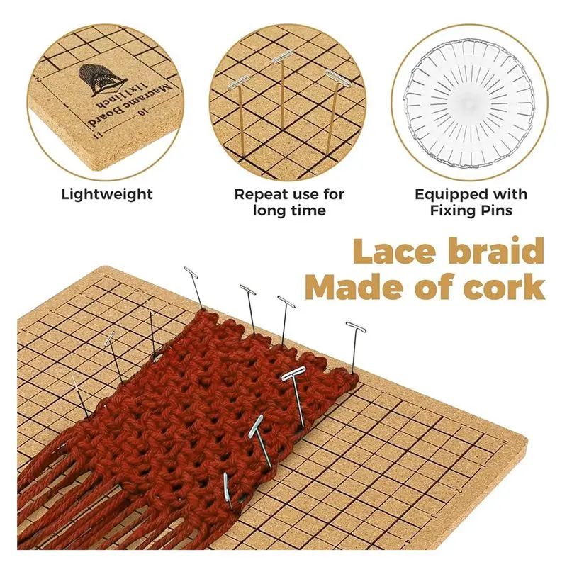 YLS-마크라메 보드 및 핀, 12X12인치 마크라메 프로젝트 보드, 팔찌 스카프 공예용 마크라메 공예 보드