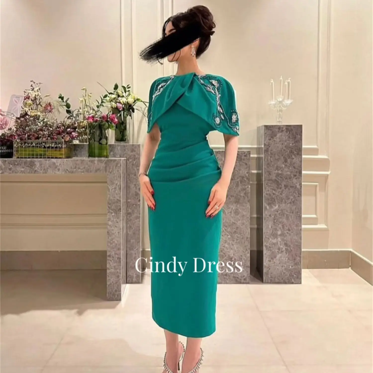 

Cindy Green Mermaid Beaded Lace Luxury Evening Dress 2024 Wedding Guest Dresses for Women Bride Graduation Weddings Party Saudi