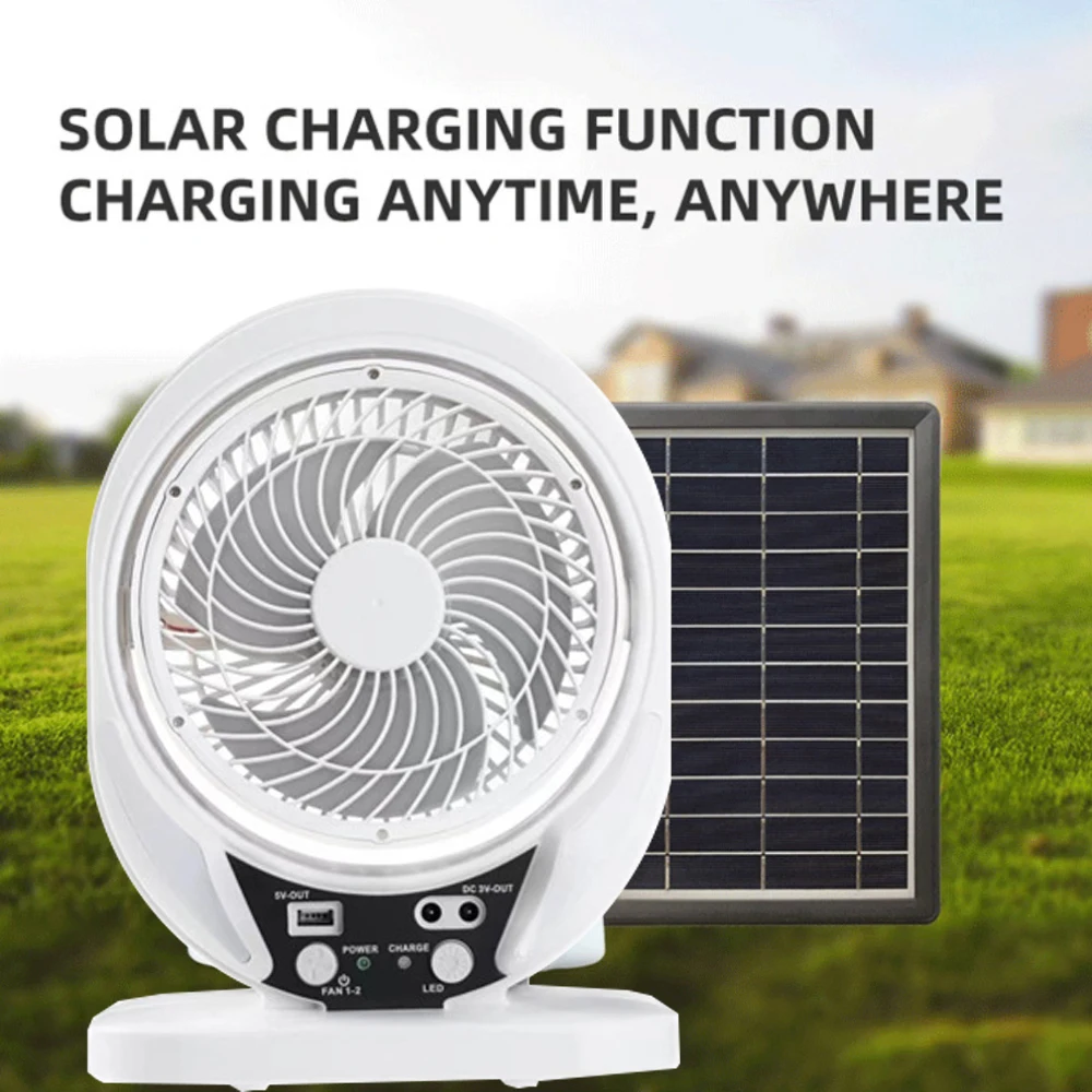 Solar Fan Indwell Solar-Powered Rechargeable Camping Fan With LED