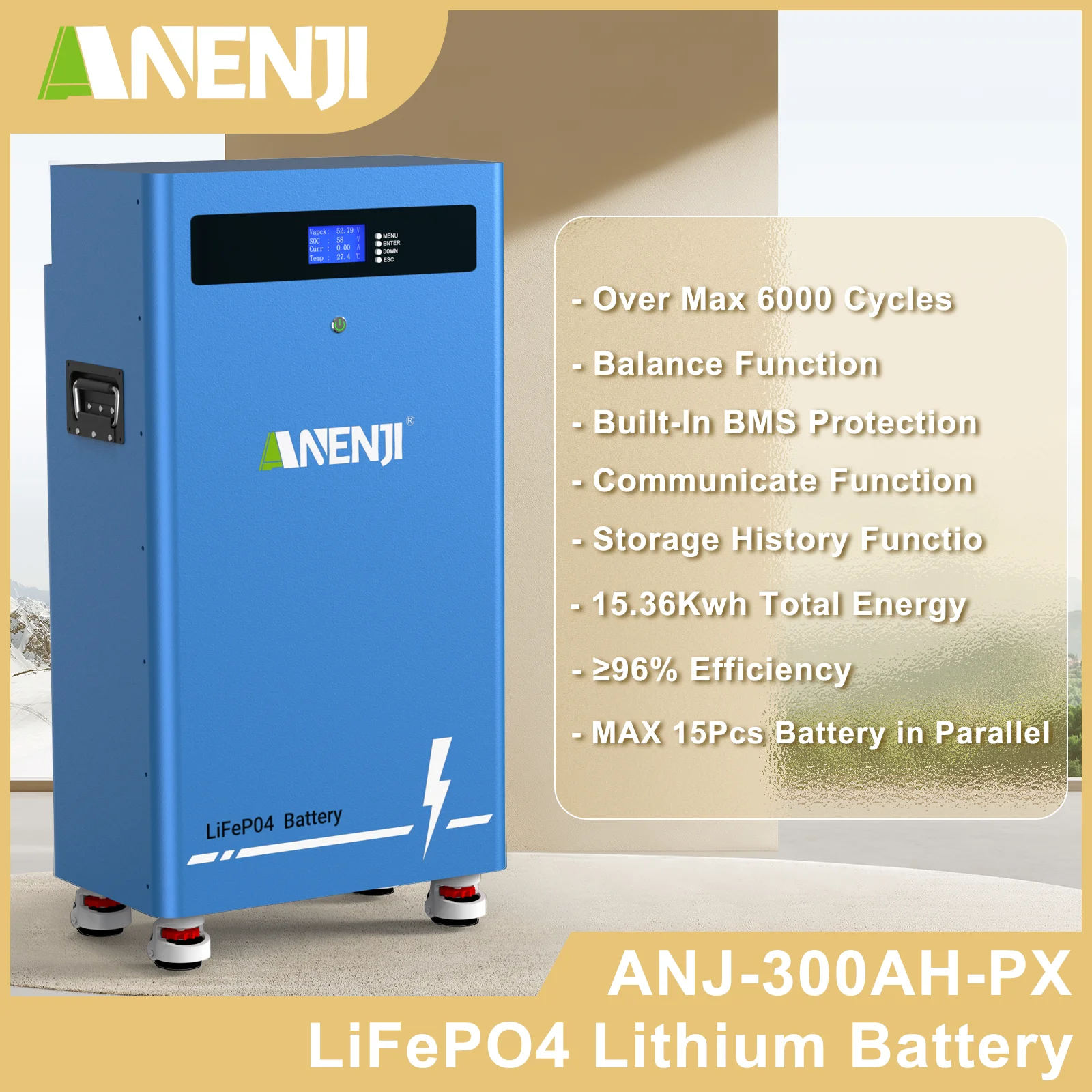 300Ah 48V Lifepo4 Battery 15KWh Battery 51.2V 6000 Cycle Built-in BMS ...
