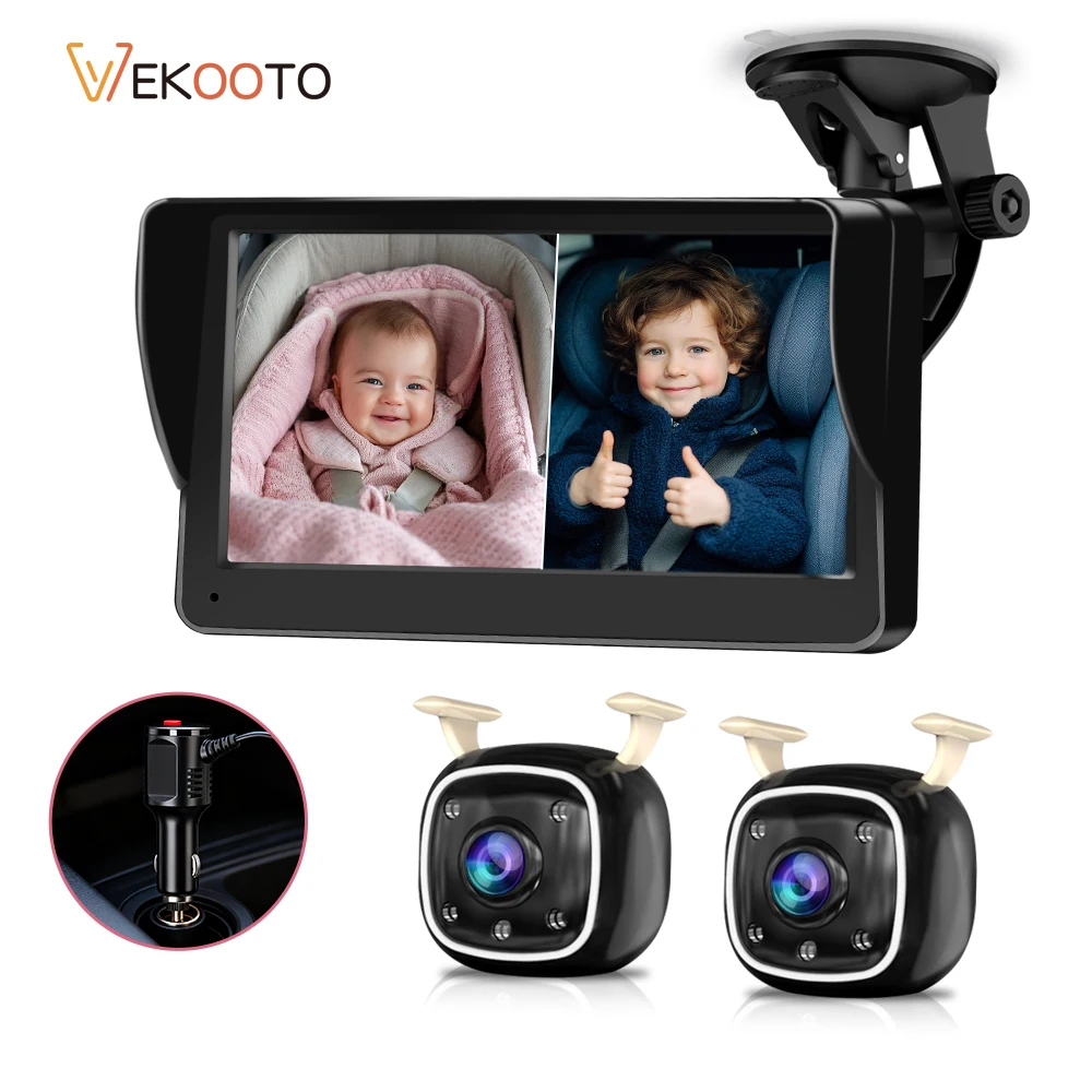 Telecamera per Auto con Doppio Canale e Display HD da 7 Pollici, Visione Notturna IR, Monitoraggio in Tempo Reale, Monitor per Bambini e Animali Domestici da Sedile Posteriore