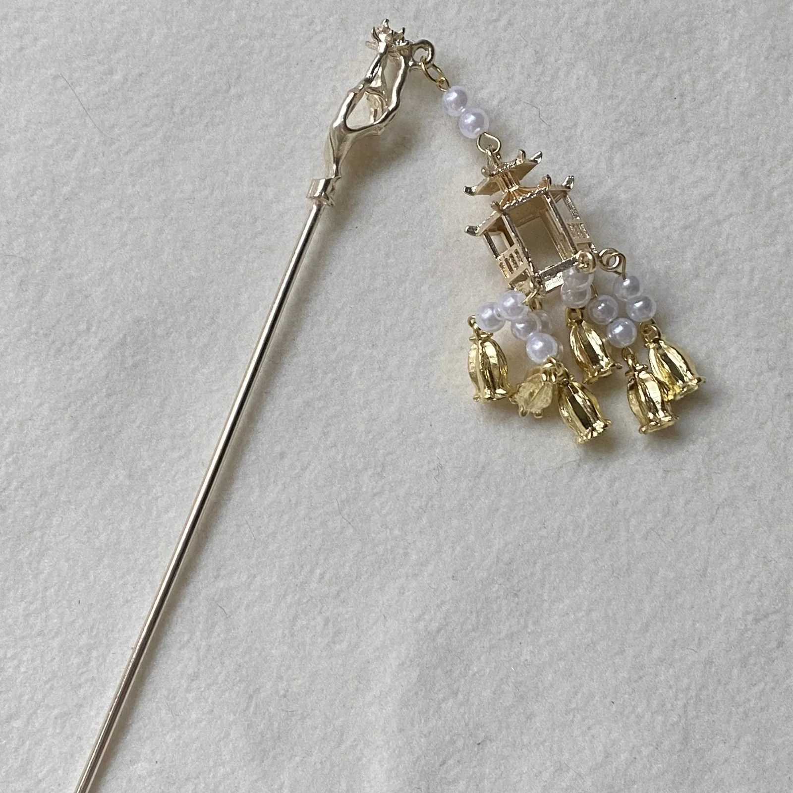 1PC Chinese New Year Hair Pin Set,Gold Pearl Red Tassel Hair Accessories,Traditional Oriental Hair Ornaments, Festive CNY Hanfu