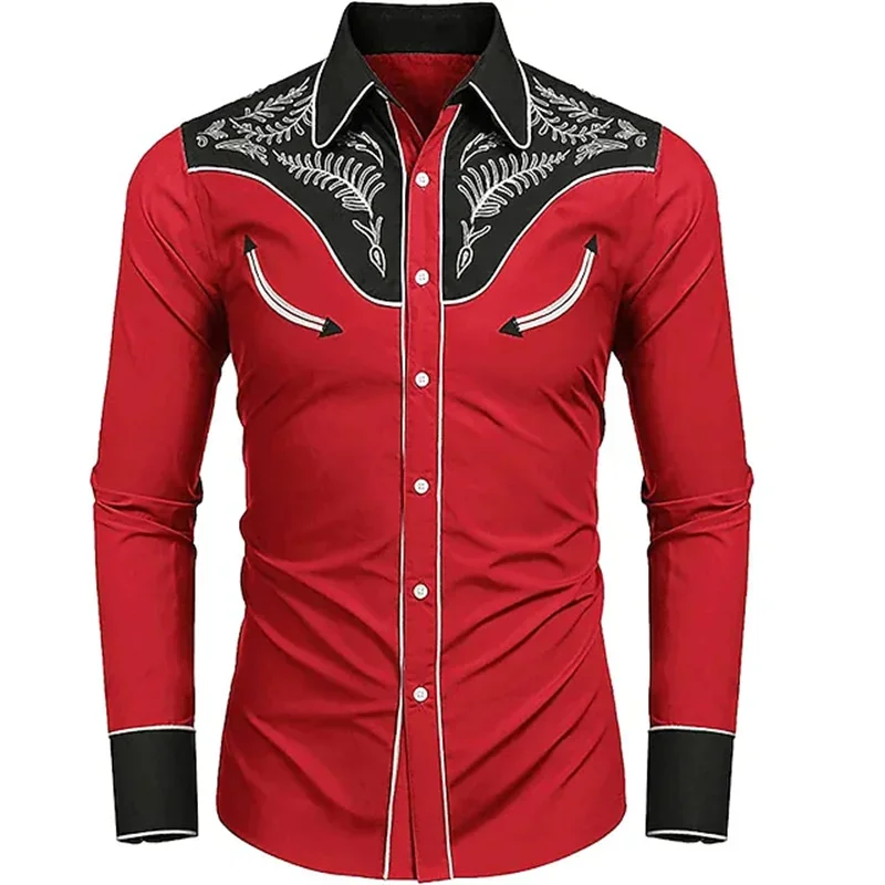 

Western Tribal Ethnic Lapel Men's Casual Sports Outdoor Street Long Sleeve Button Top Shirt Suit Lapel Clothing Casual Comfort