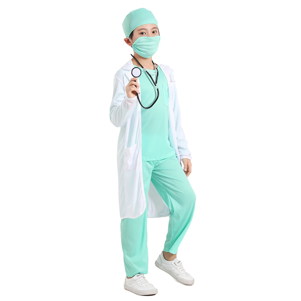 Hospital Doctor Kids Surgeon Dr Uniform Boys Child Career Halloween Cosplay Costume