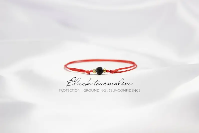 블랙 토르말린 크리스탈 팔찌, 수제 여름 팔찌, 맞춤형 히피 발찌, 비치 주얼리 