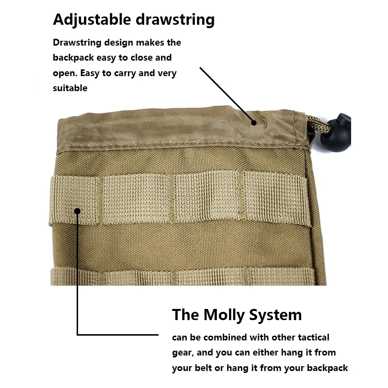 600D Hunting Bags Small Water Bottle Bag Multi Function Outdoor Adjustable Drawstring Molle External System Khaki 3