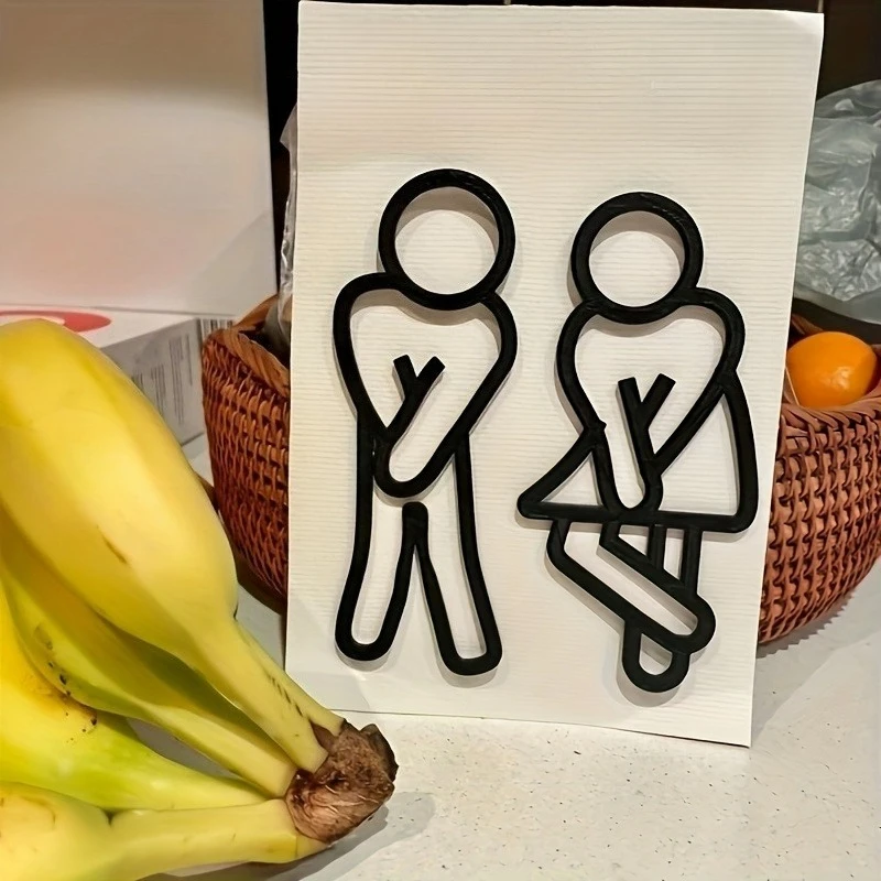 남성 여성을위한 재미있는 욕실 표지판 창조적 인 2D 평면 화장실 문 장식 레스토랑 호텔 카페 화장실 간판 벽 스티커