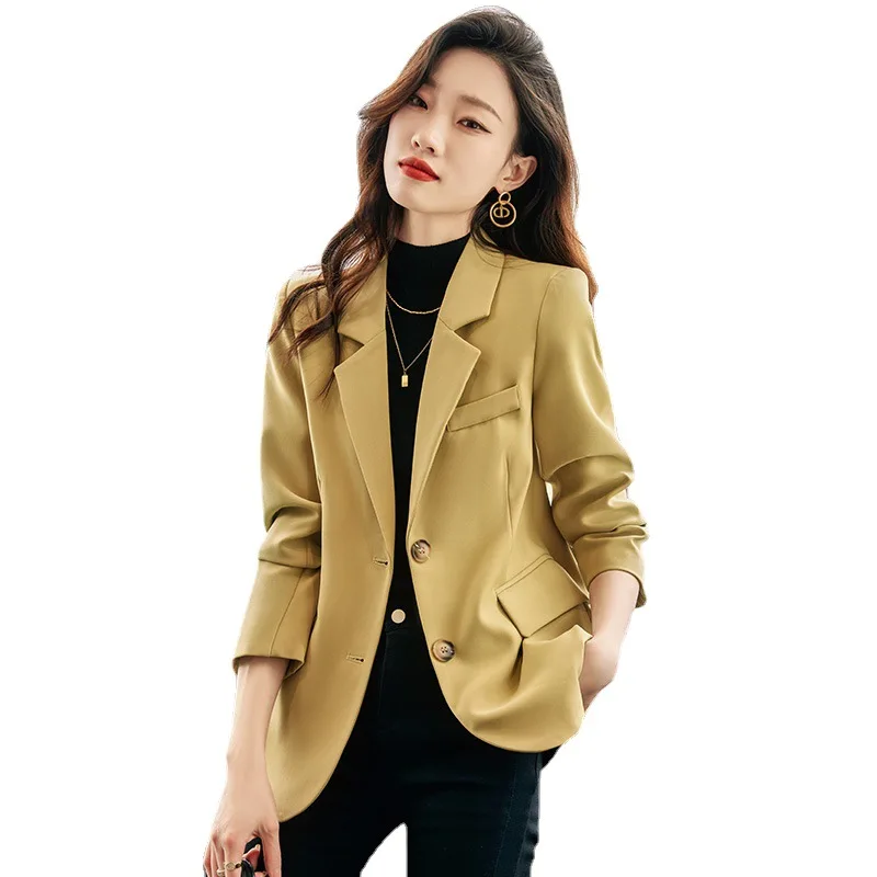 

Yellow Blazer Women Autumn 2022 New Design Fashion Temperament Long Sleeve Formal Slim Jacket Office Ladies Work Coat Black