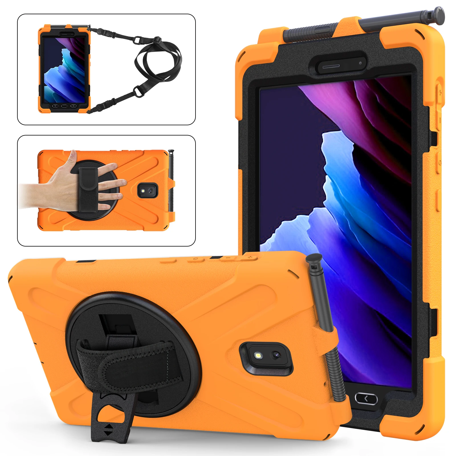 Universal Rotating Rugged Tablet Case with Strap - 8.0 inch