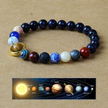 Galaxy Solar System Couple Bracelet Men Universe Eight Planet Natural Stone Stars Earth Moon Bracelets for Women Fashion Jewelry