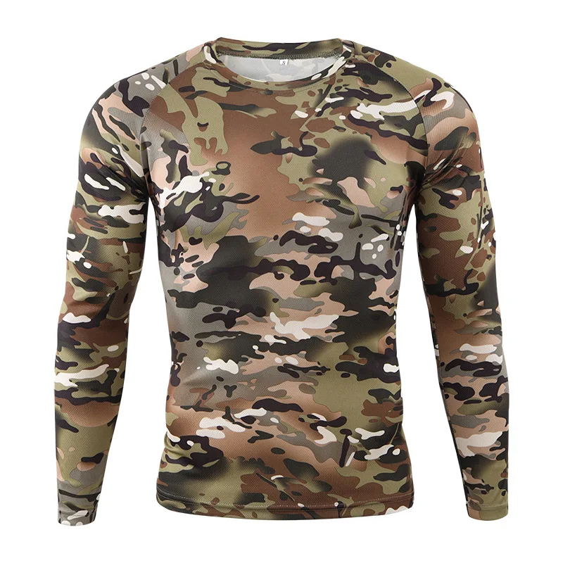 BlackTeak Camisa De Caza De Camuflaje Para Hombre, Manga Larga, Ligera, Cuello Redondo, Ajuste Regular, Camisetas Militares, Verde Militar