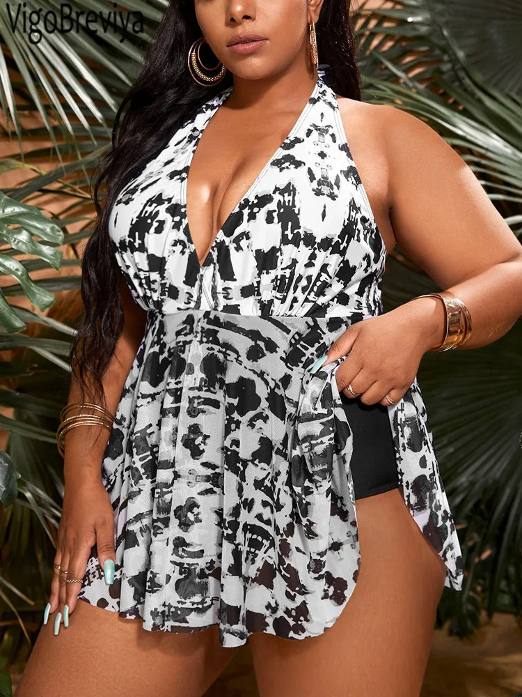 

VigoJany 2024 сексуальный купальник с принтом и лямкой на шее из двух предметов, женский купальник-танкини с высокой талией и эффектом пуш-ап