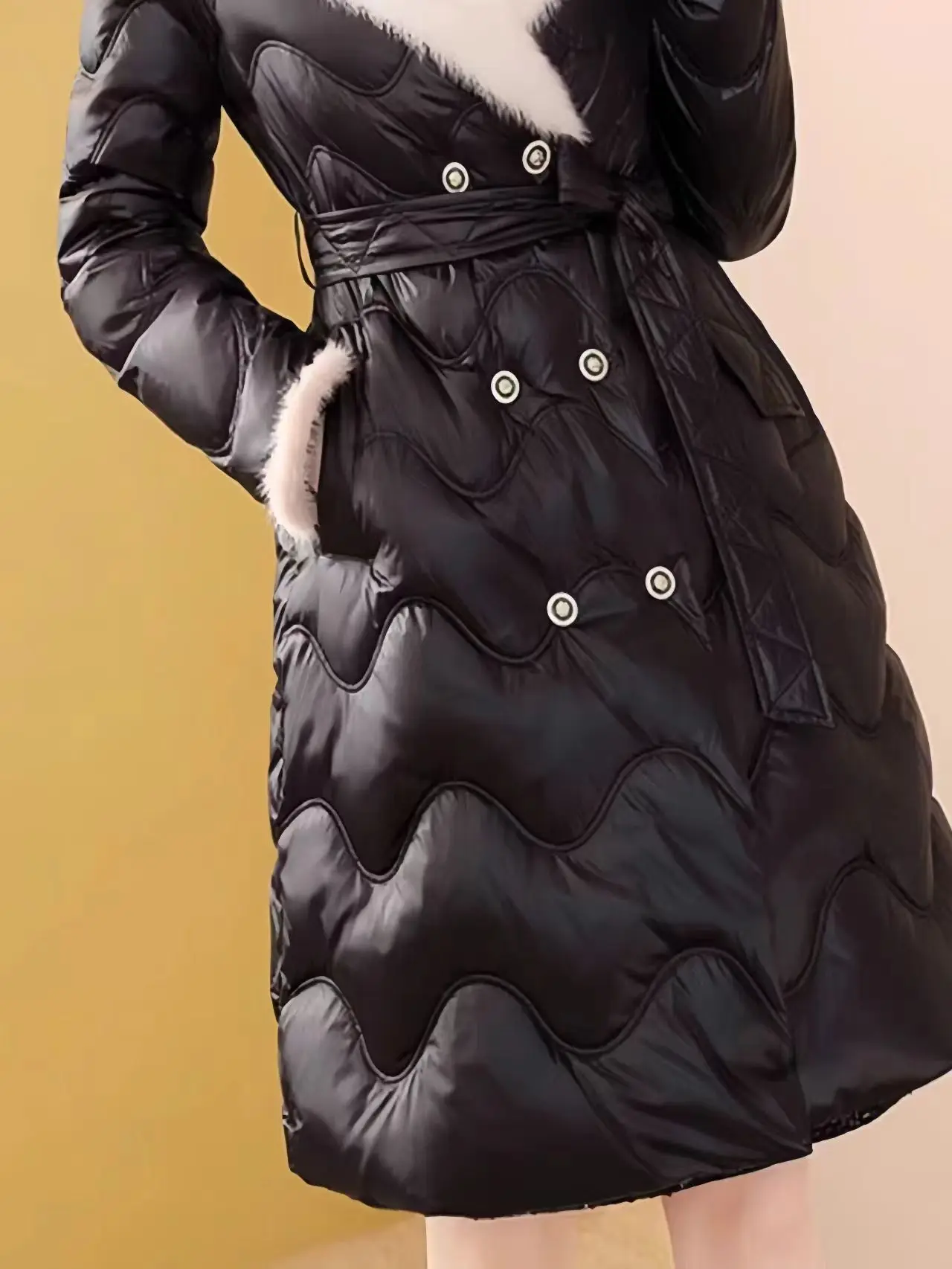 Fox Collar Down Jacket, Slim Waist, Warm and Thick Mid Length, 90 White Duck Down Jacket, Women's Winter New 2024