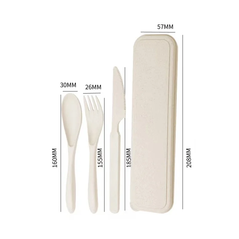 Reusable Travel Cutlery Set Wheat Straw Case Box
