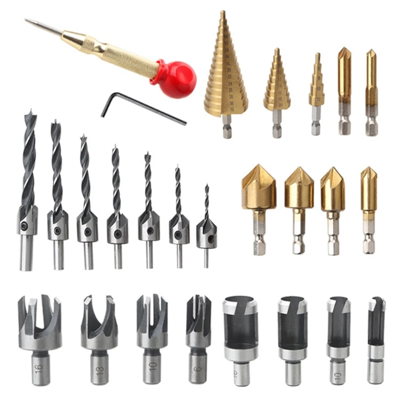 

23 PCS Chamfering Machine Combination Set Woodworking Countersunk Chamfering Bit As Shown Titanium Plating Chamfering Machine